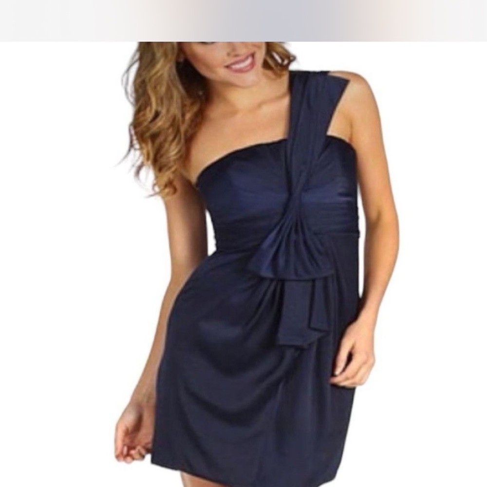 BCBGMaxAzria Blue Ruched One-Shoulder Cocktail Dress